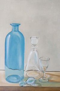 detail de peinture, carafes et verre