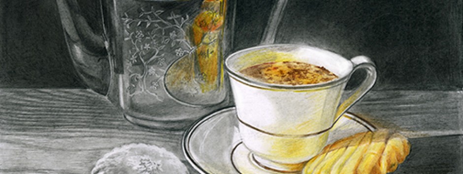 dessin tasse café gâteaux