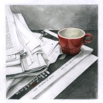 tasse, café, journaux, libération, dessin