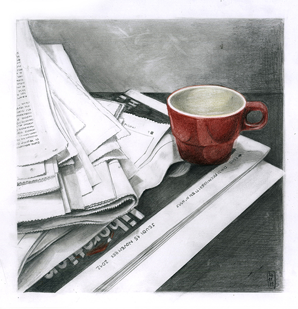 tasse, café, journaux, libération, dessin