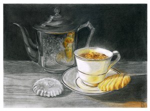 dessin, tasse, café, biscuits