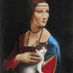 peinture, dame, chat