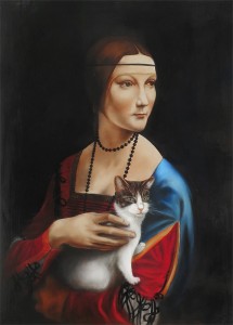 peinture, dame, chat