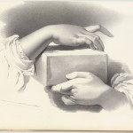 dessin d'étude, mains de femme tenant un objet