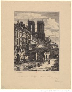 gravure ancienne du petit pont à Paris