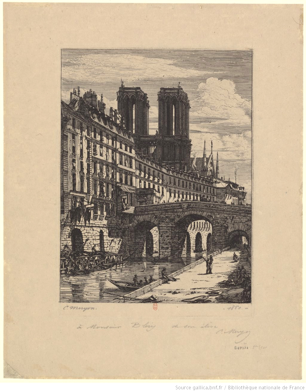 gravure ancienne du petit pont à Paris