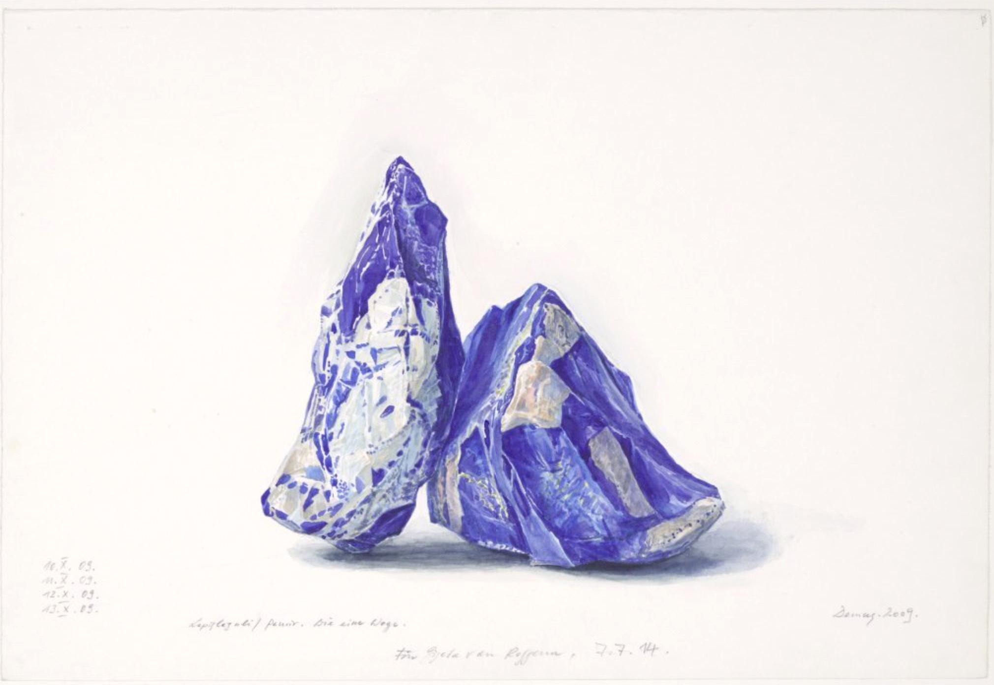 morceau de pierre bleue veinée peint à l'aquarelle