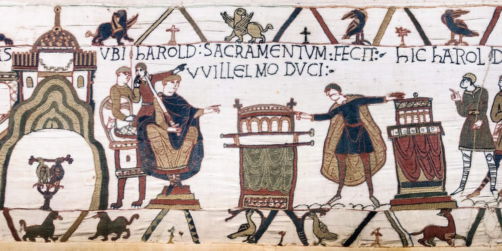 Tapisserie de Bayeux – Scène 23 : Harold prête serment à Guillaume