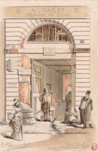 A Darsy ,Papiers en gros : l' Hotel Bullion 51 rue J. J. Rousseau , dessin de Jules-Adolphe Chauvet 1880- Gallica