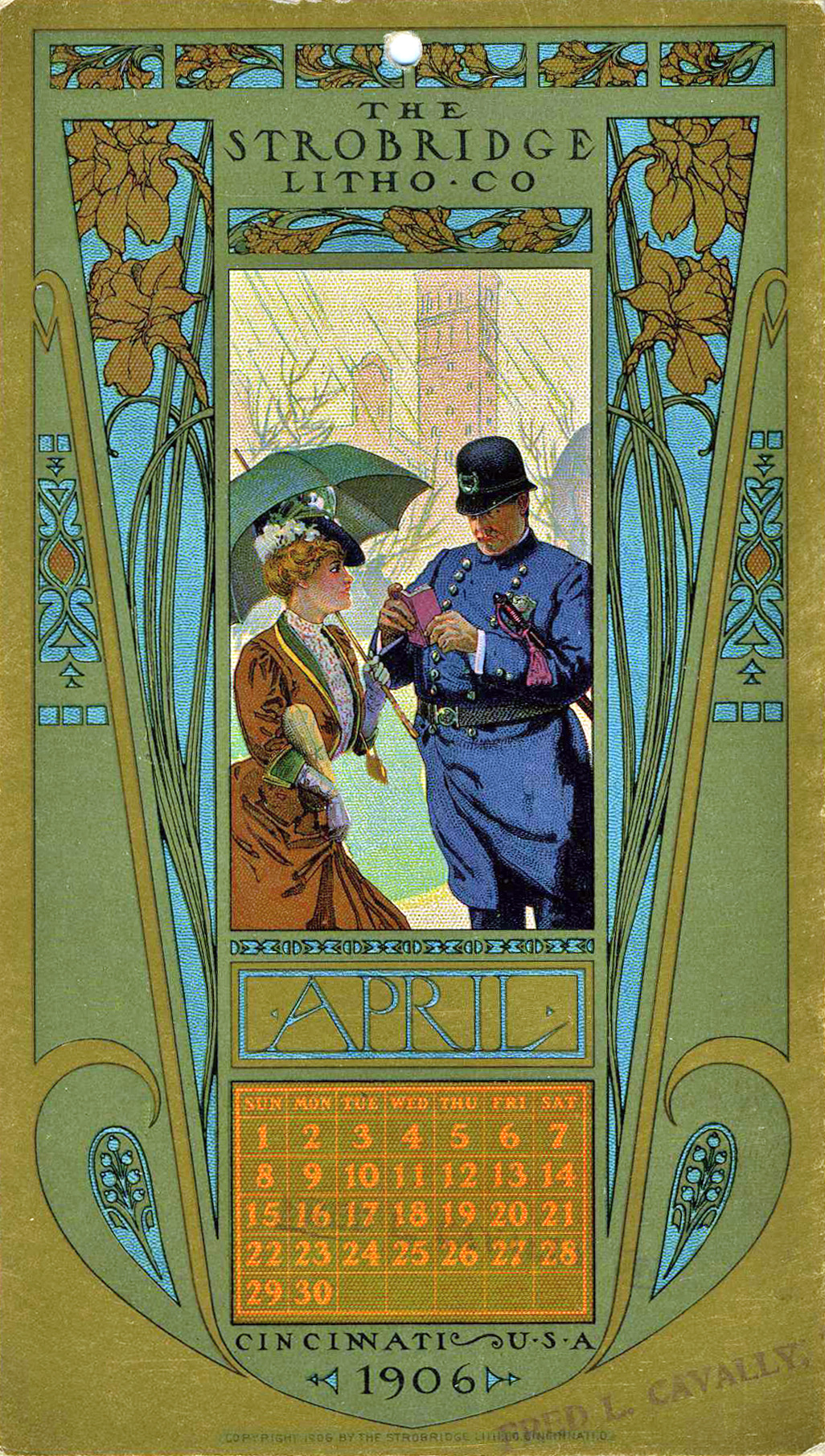 lithographie, calendrier illustré, avril 1906