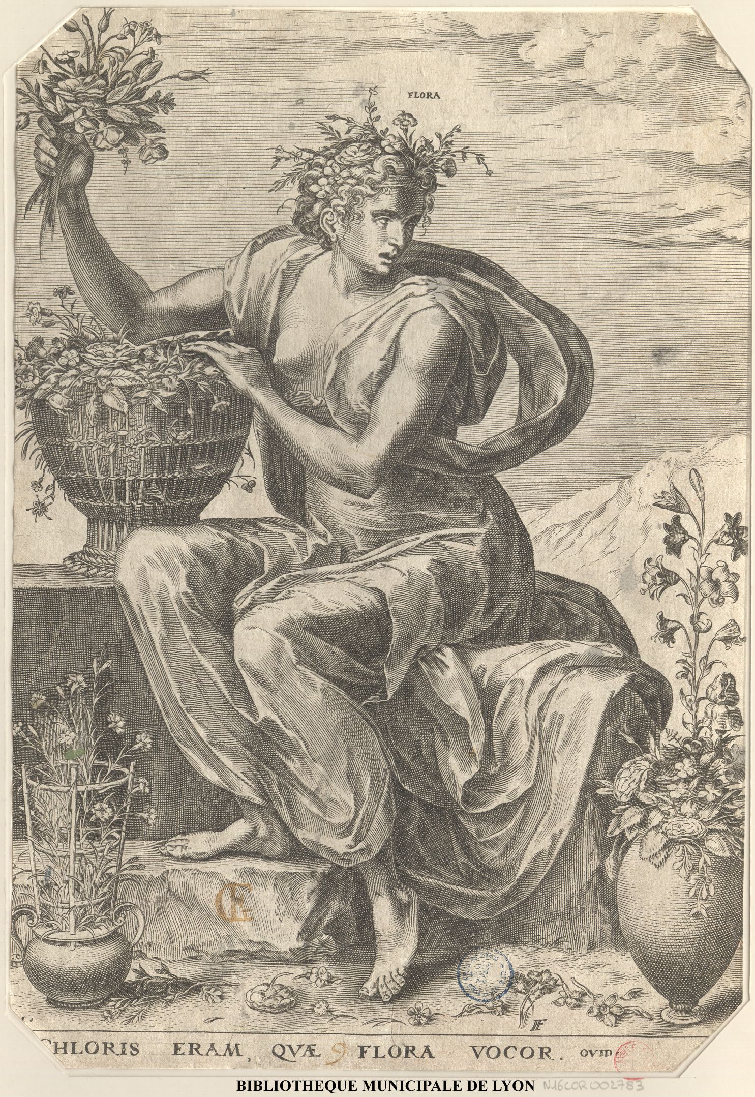 Flore, tirée d'un recueil de 8 estampes dur les déesses;  par Cort, Cornelis, 1533?-1578
Floris, Frans, 1516-1570
Bibliothèque municipale de Lyon