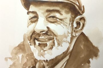 homme avec une casquette, croquis aquarelle sépia