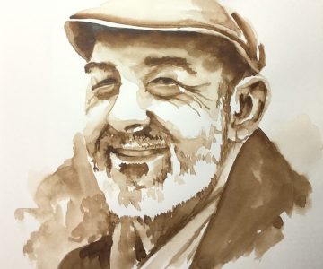 homme avec une casquette, croquis aquarelle sépia