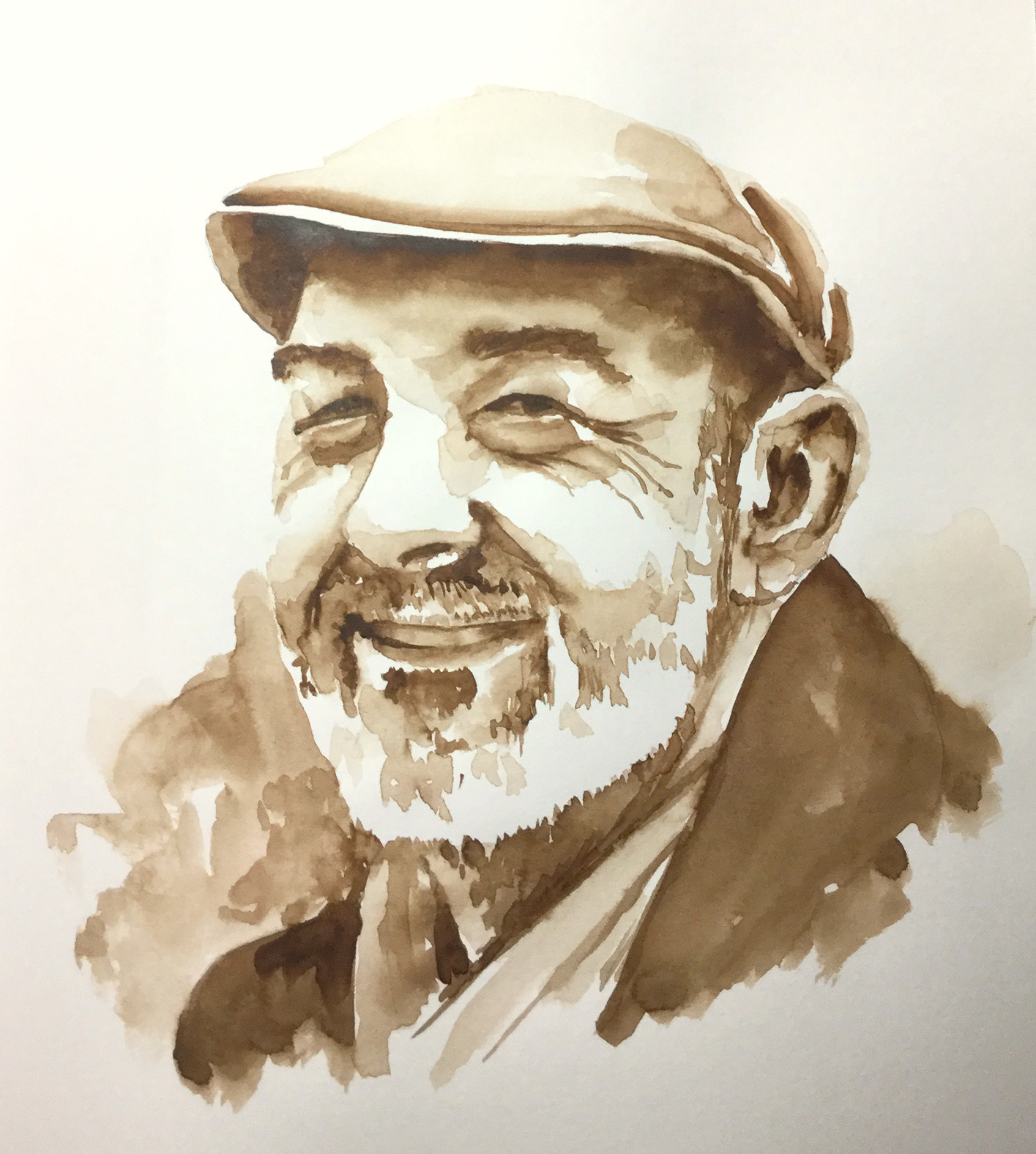 homme avec une casquette, croquis aquarelle sépia