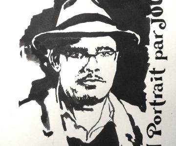 portrait d'homme avec un chapeau à l'encre noire