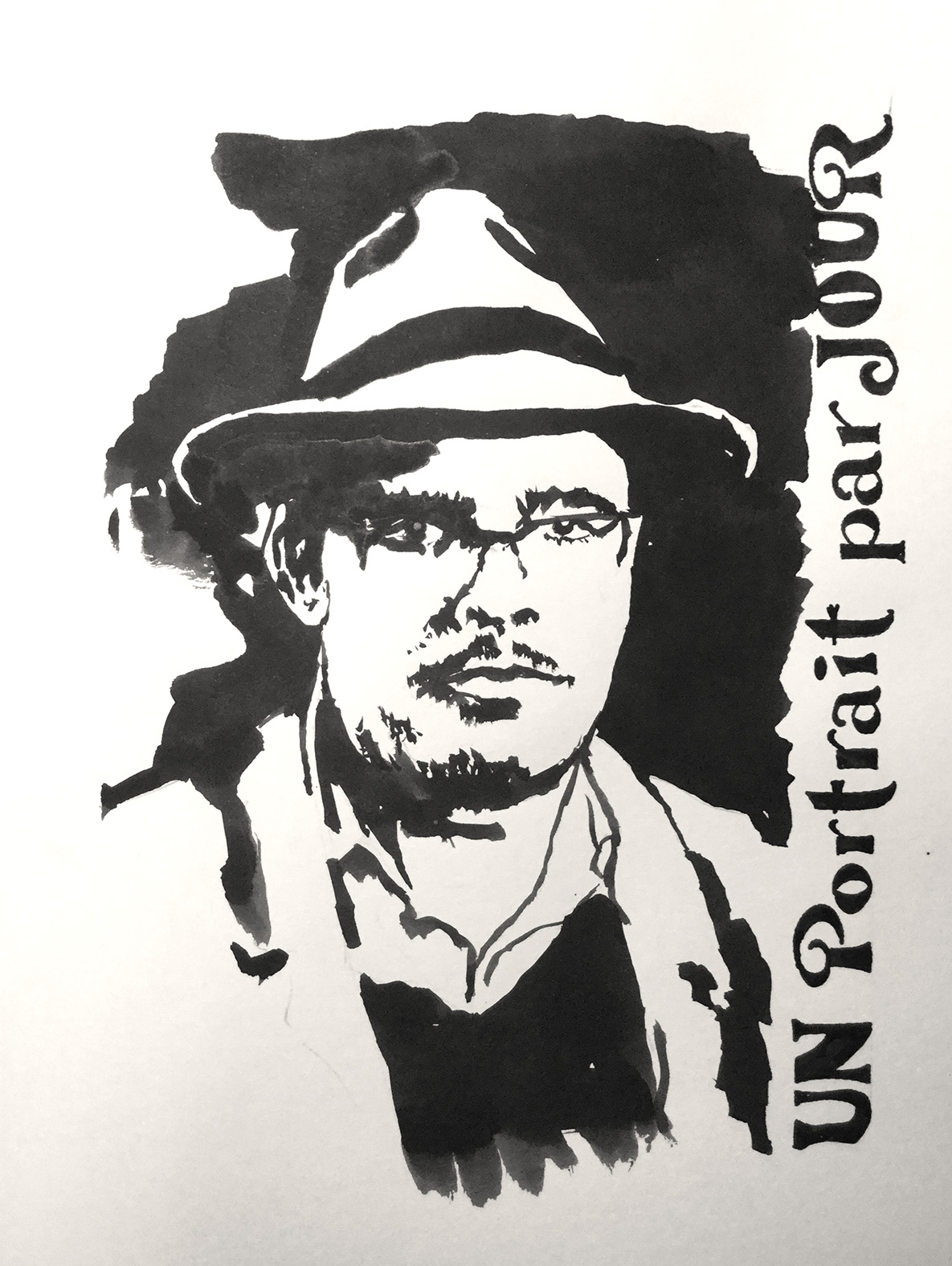 portrait d'homme avec un chapeau à l'encre noire