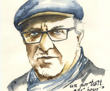 portrait à l'aquarelle d'un homme avec une casquette