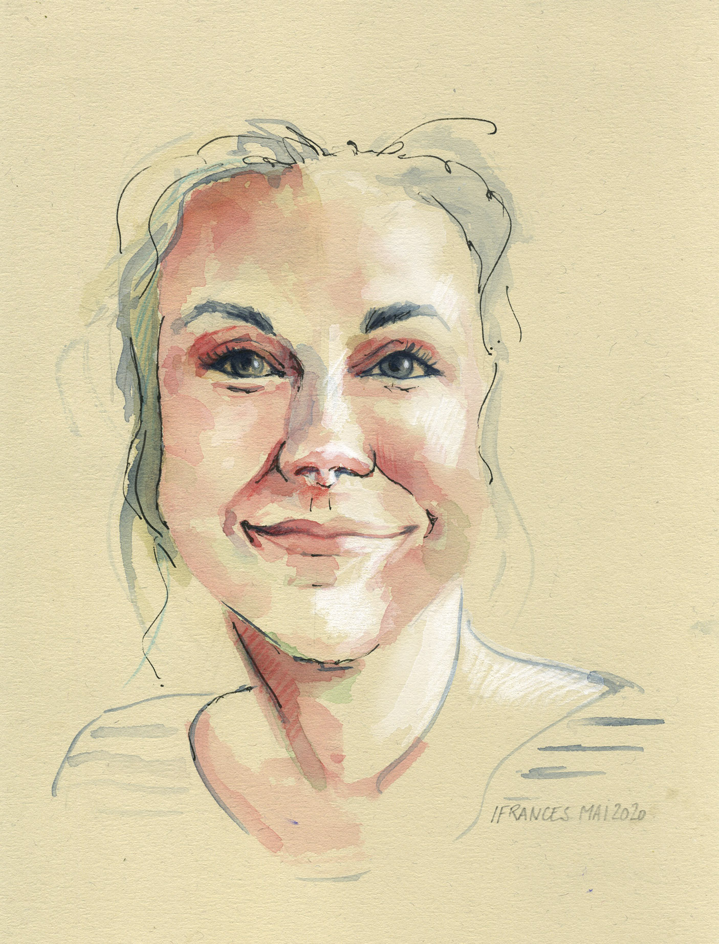 Mandy Simpson, Modele #TheDaily du 6 mai su #Sktchy - aquarelle , encre et pastel blanc sur papier chiffon Magnani