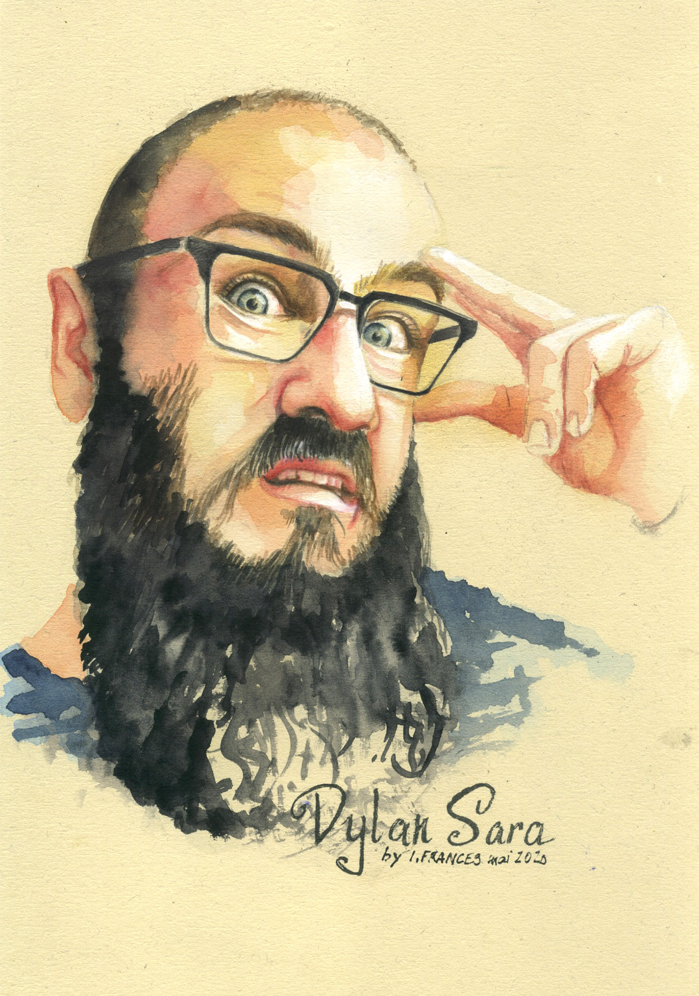 Portrait-aqua de Dylan Portrait à l'aquarelle de Dylan Sara, d'apres une photo Sktchy - ©IF