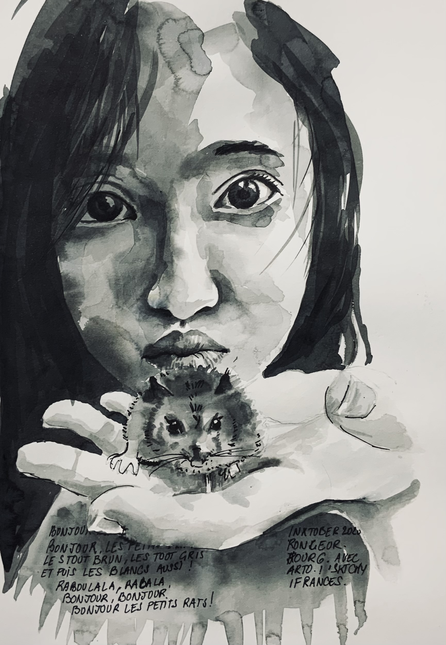 Portrait de Lya à l'encre d'apres une vidéo d'Arto Isotalo