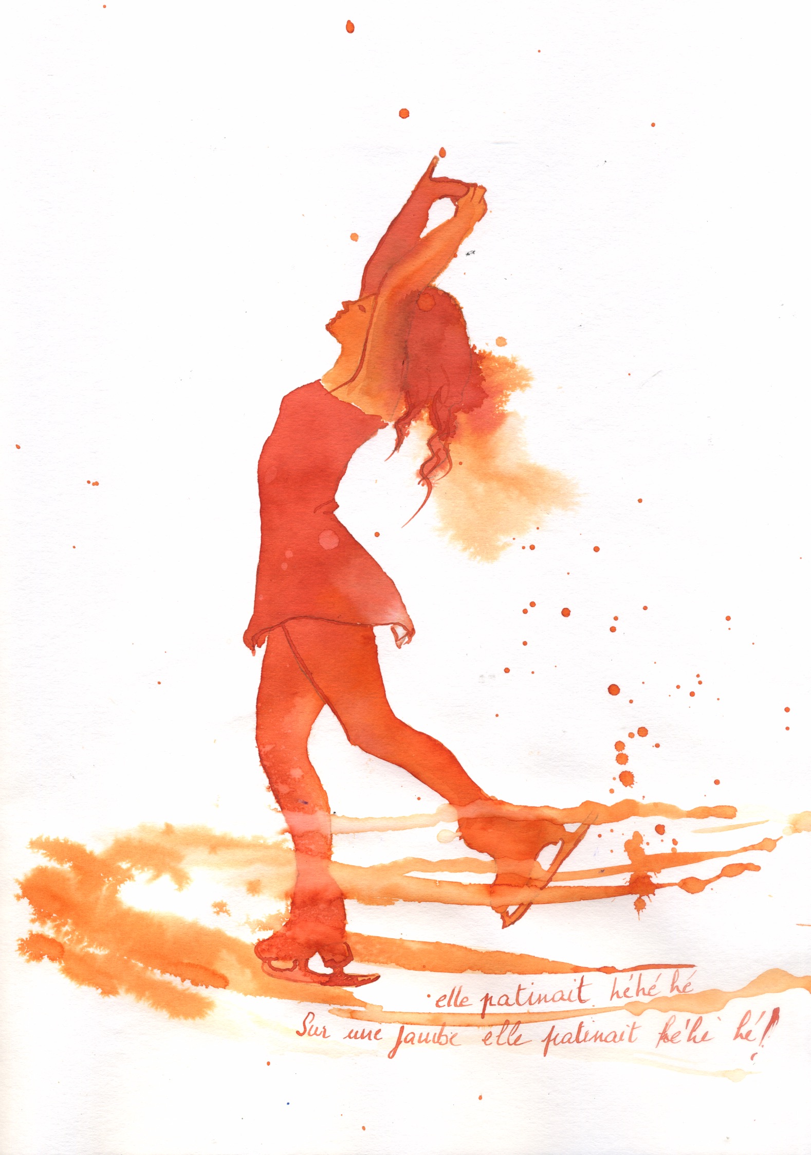 Portrait de patineuse à l'encre d'apres un tuto d'Arto Isotalo