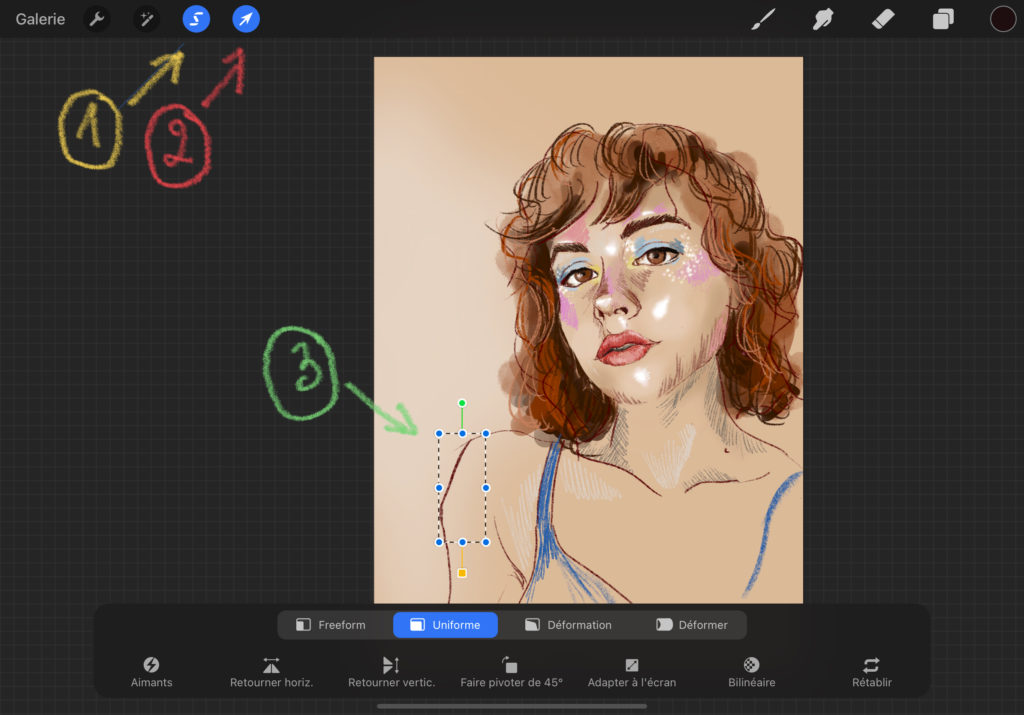 capture d'écran pour expliquer les fonction sur Procreate