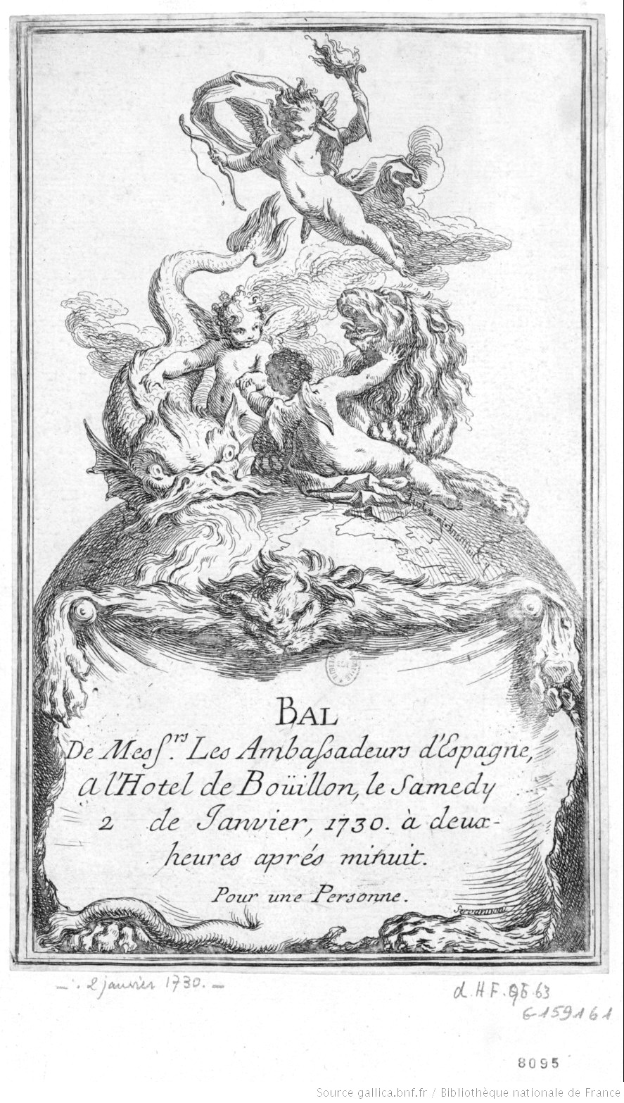 Invitation  du 2 janvier 1730 au bal des ambassadeurs d'Espagne- ©Gallica