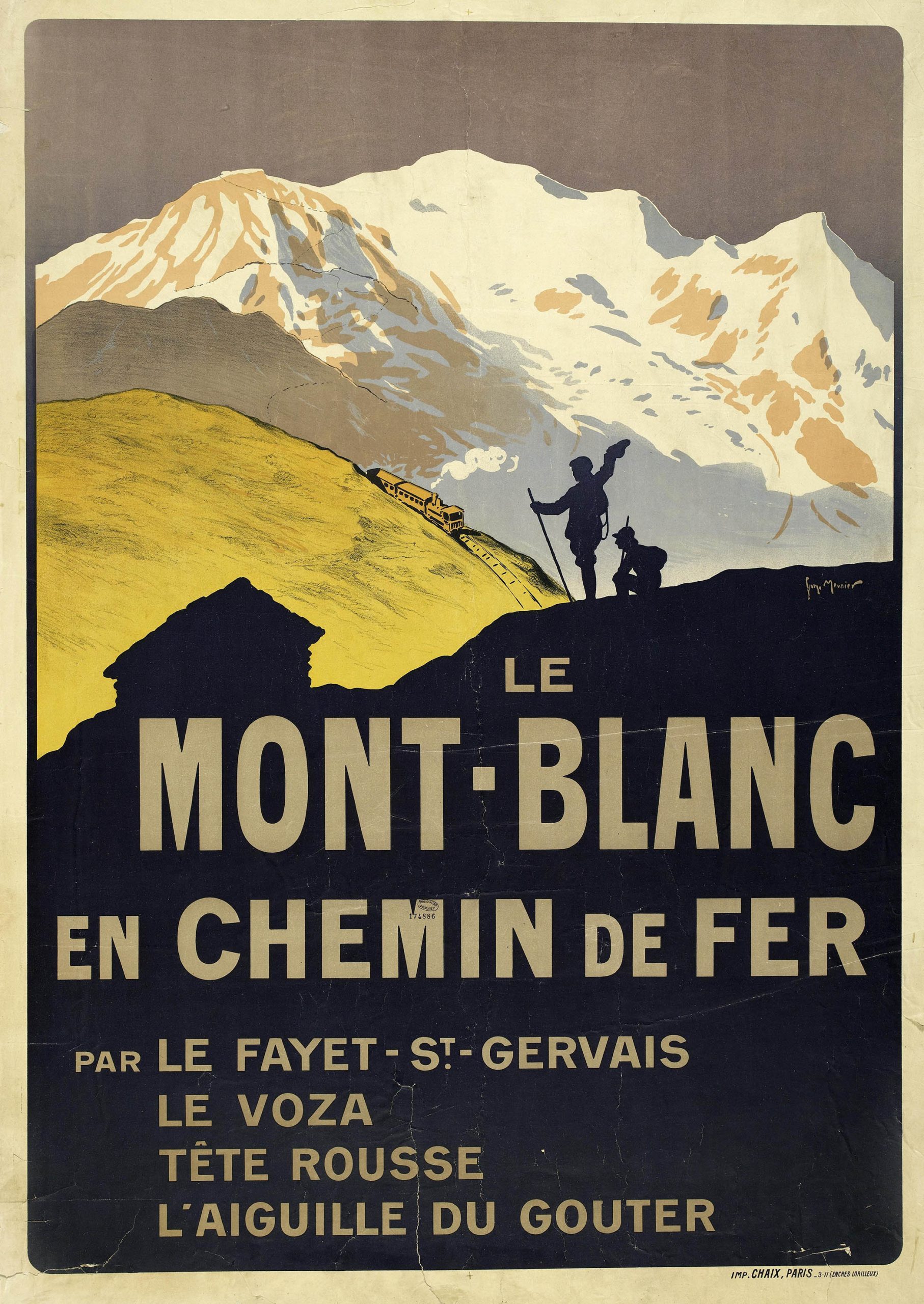 Affiche publicitaire des chemins de fer en passant par l'aiguille du Gouter dans le massif du Mont Blanc ©Ville de Paris 1911