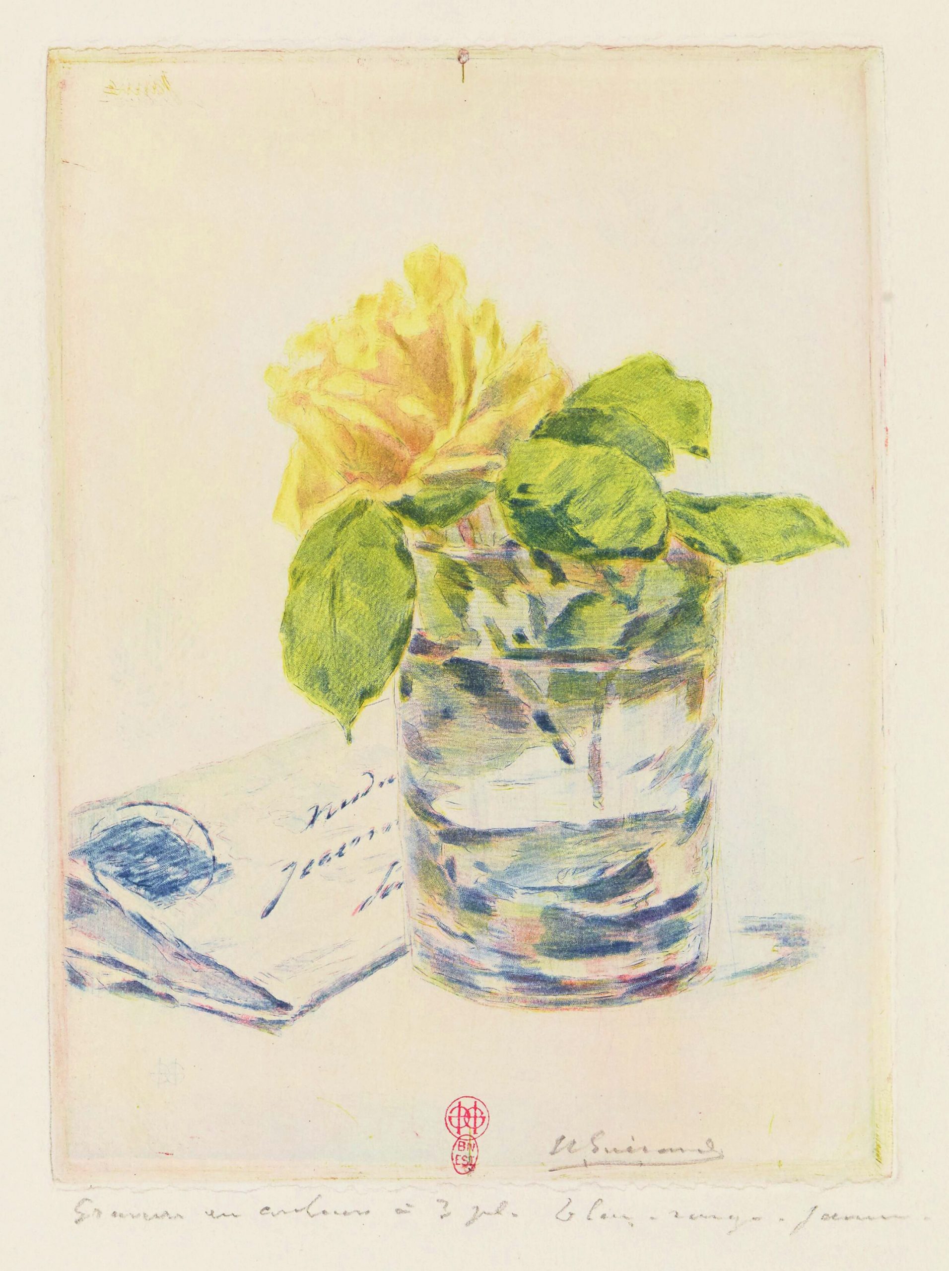 La rose dans un verre : [estampe] ([4ème état de la combinaison des trois couleurs])  de H. Guérard - 1891 ©Gallica