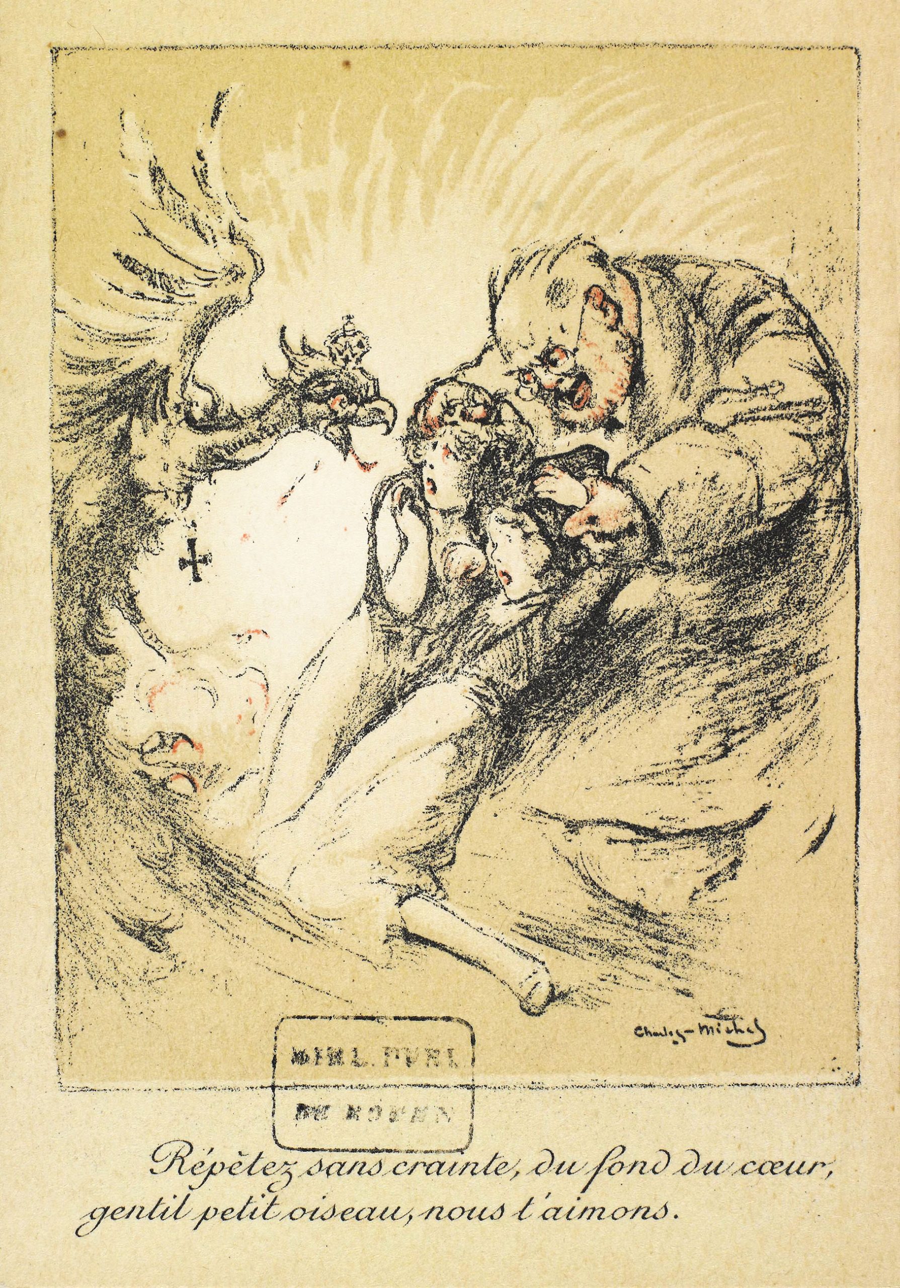 Dessin de Propagande antiallemande durant la guerre  par  Charles Michel,  1918 - ©Gallica