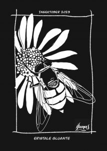 dessin noir et blanc , abeille sur fleur
